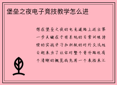 堡垒之夜电子竞技教学怎么进